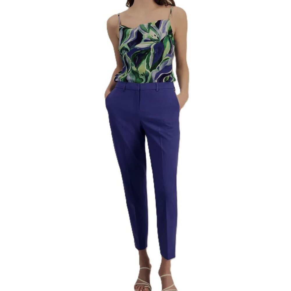 NWOT Tahari ASL Classic Slim Leg Ankle Trouser Pants Crepe Seamed Legs Blue 8